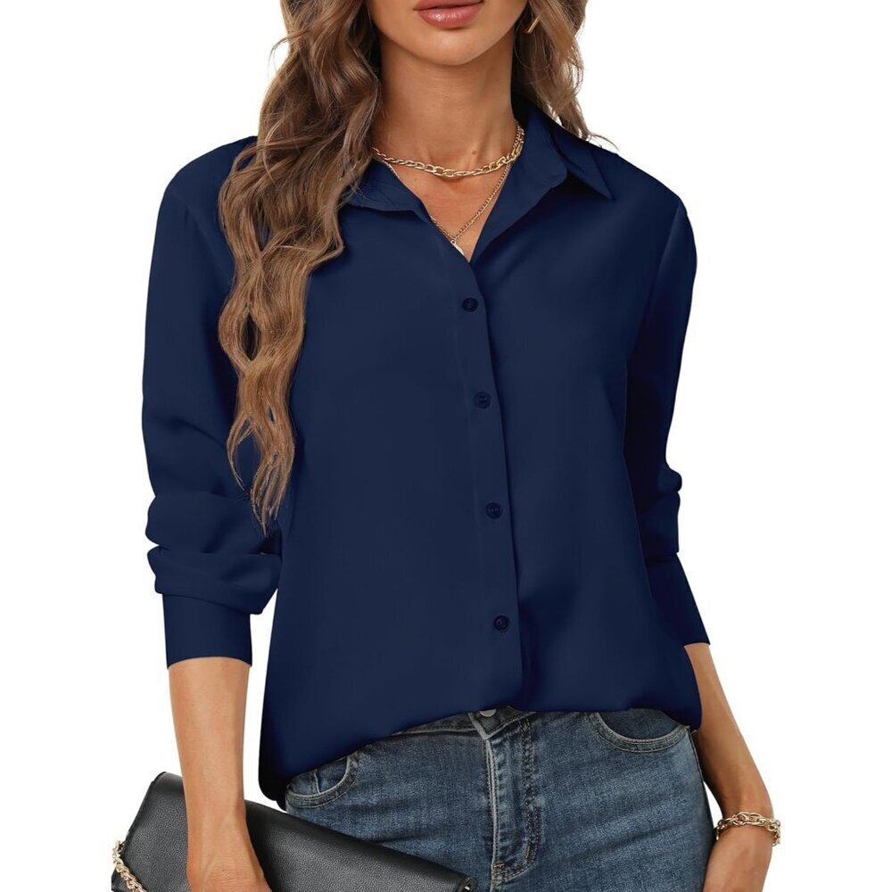 Women's Long Sleeve Button Down Shirt Casual Office Blouses X-Large